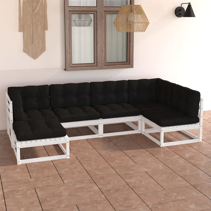 6 pcs conjunto lounge de jardim com almofadões pinho maciço