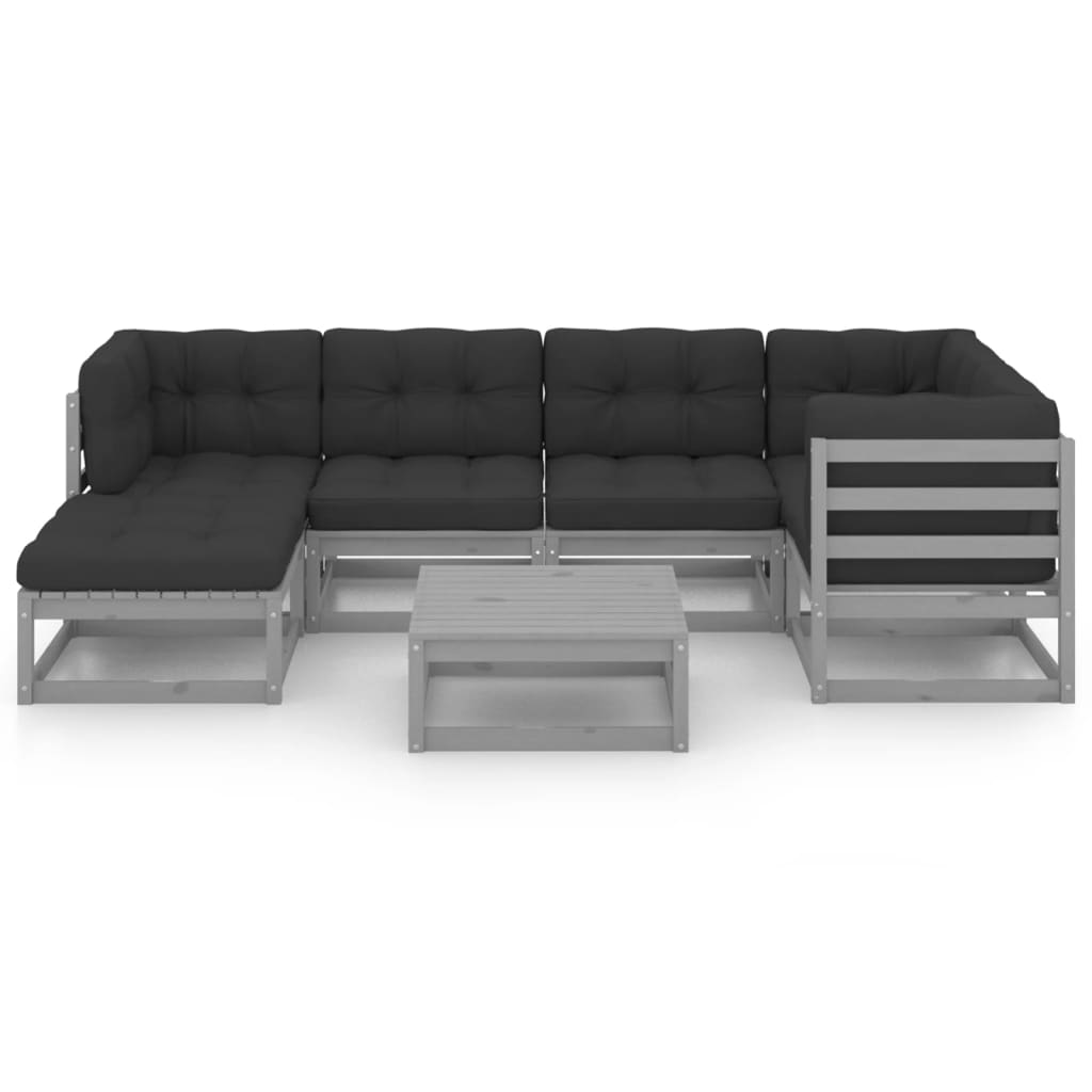 7 pcs conjunto lounge de jardim c/ almofadões pinho maciço