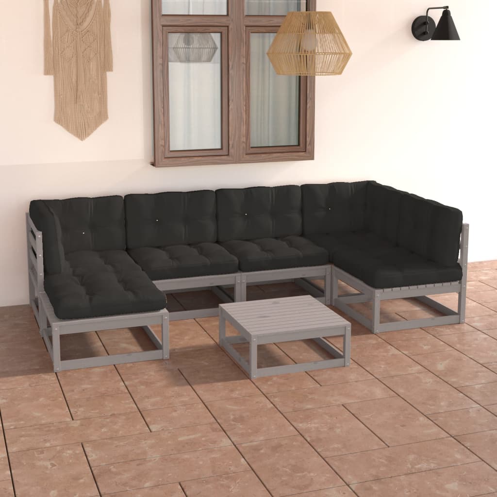 7 pcs conjunto lounge de jardim c/ almofadões pinho maciço