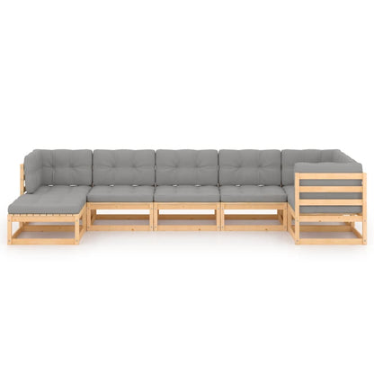 7 pcs conjunto lounge de jardim com almofadões pinho maciço