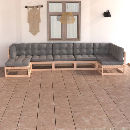 7 pcs conjunto lounge de jardim com almofadões pinho maciço