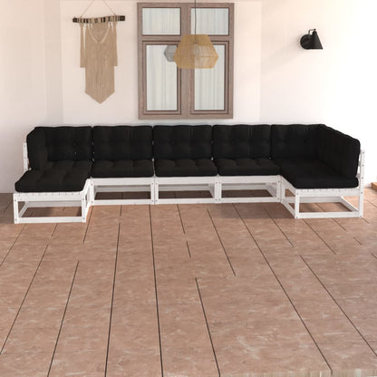 7 pcs conjunto lounge de jardim com almofadões pinho maciço