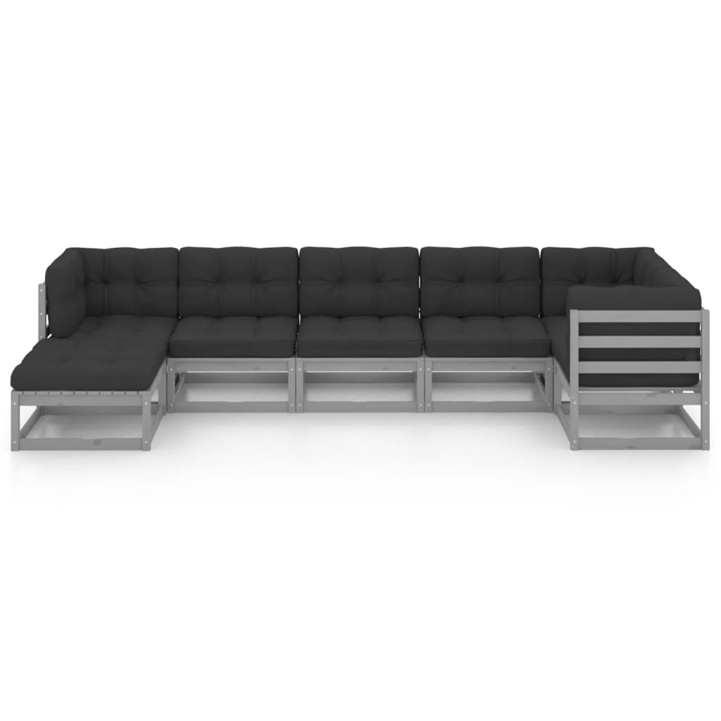 7 pcs conjunto lounge de jardim c/ almofadões pinho maciço