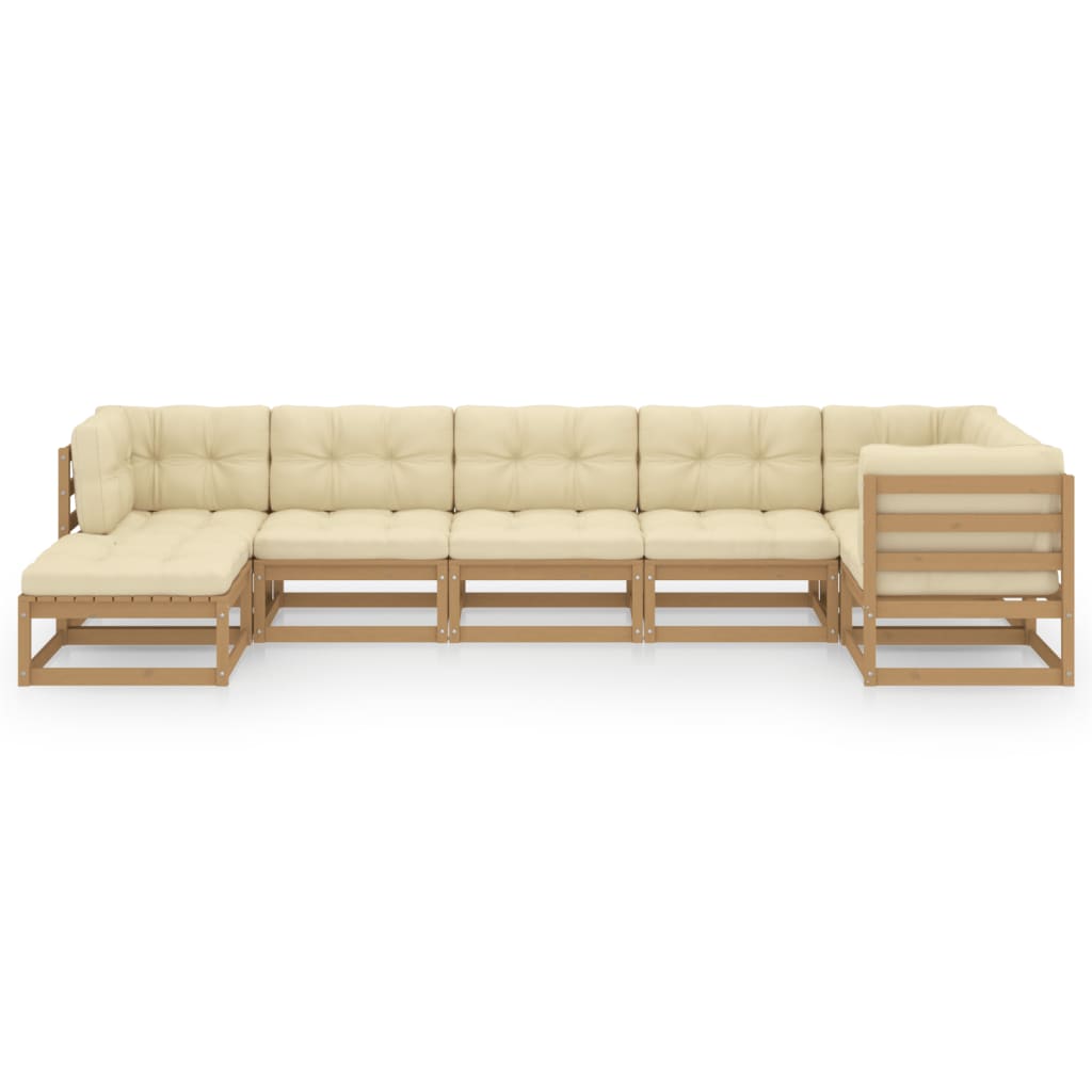 7 pcs conjunto lounge de jardim com almofadões pinho maciço