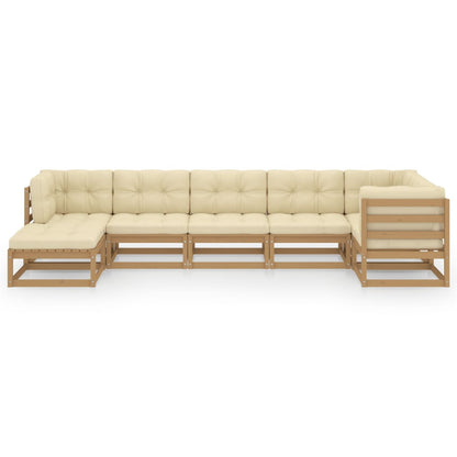 7 pcs conjunto lounge de jardim com almofadões pinho maciço