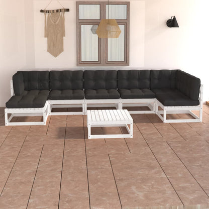 8 pcs conjunto lounge de jardim com almofadões pinho maciço