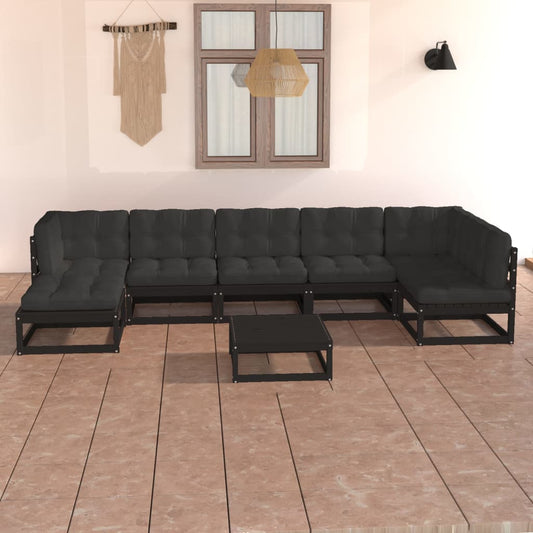 8 pcs conjunto lounge de jardim c/ almofadões pinho maciço