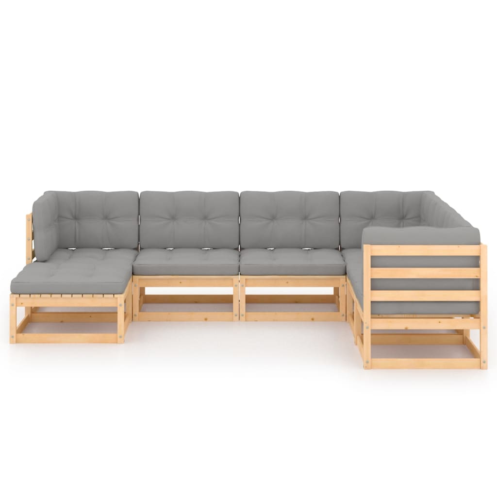 7 pcs conjunto lounge de jardim com almofadões pinho maciço