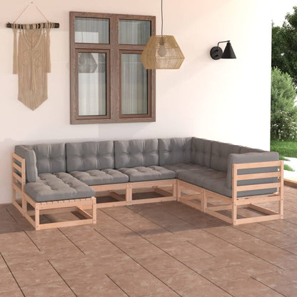 7 pcs conjunto lounge de jardim com almofadões pinho maciço