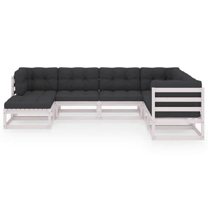 7 pcs conjunto lounge de jardim com almofadões pinho maciço