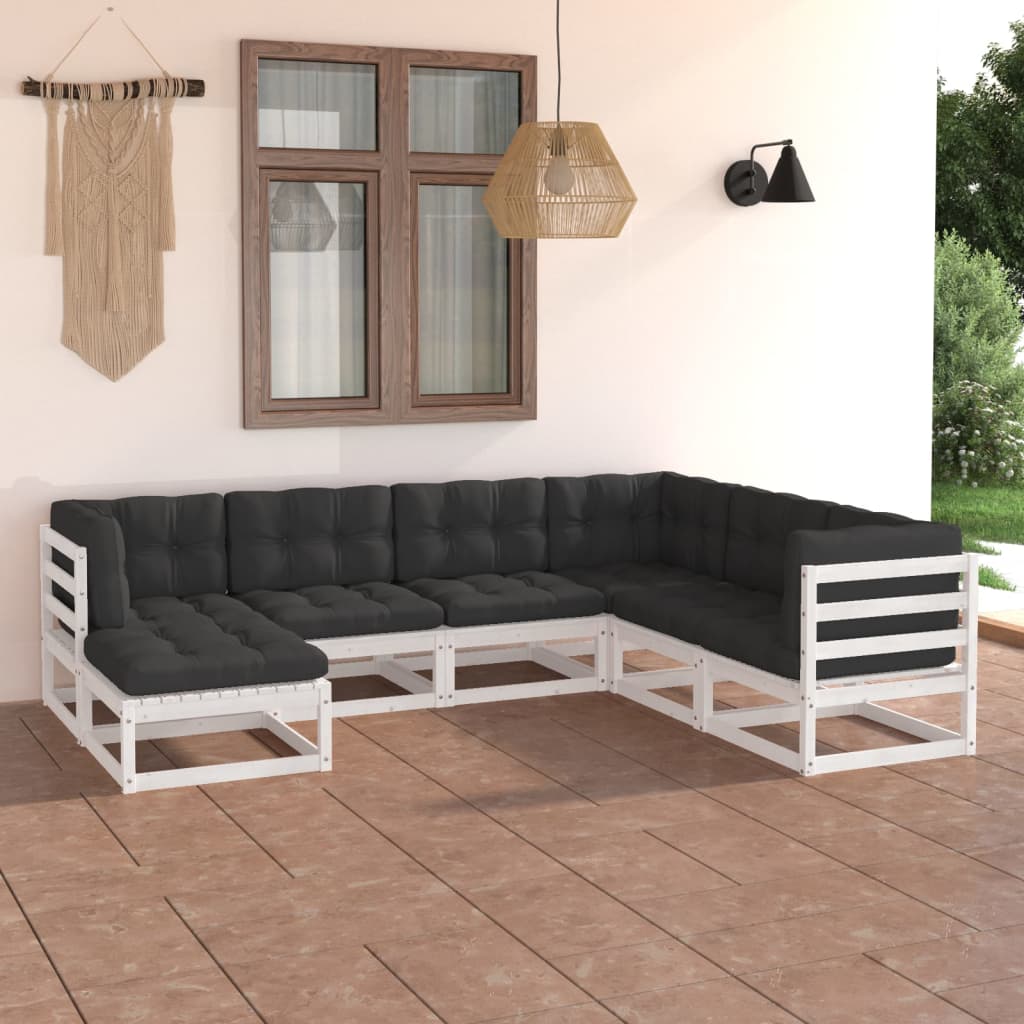 7 pcs conjunto lounge de jardim com almofadões pinho maciço