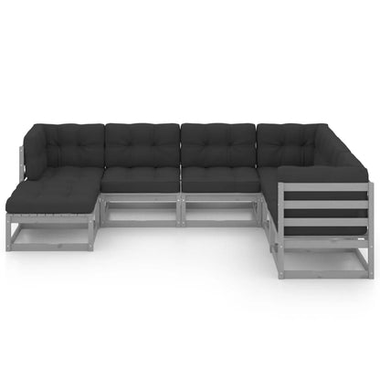 7 pcs conjunto lounge de jardim c/ almofadões pinho maciço