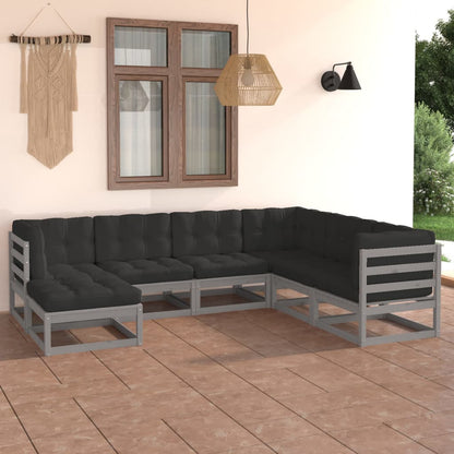 7 pcs conjunto lounge de jardim c/ almofadões pinho maciço