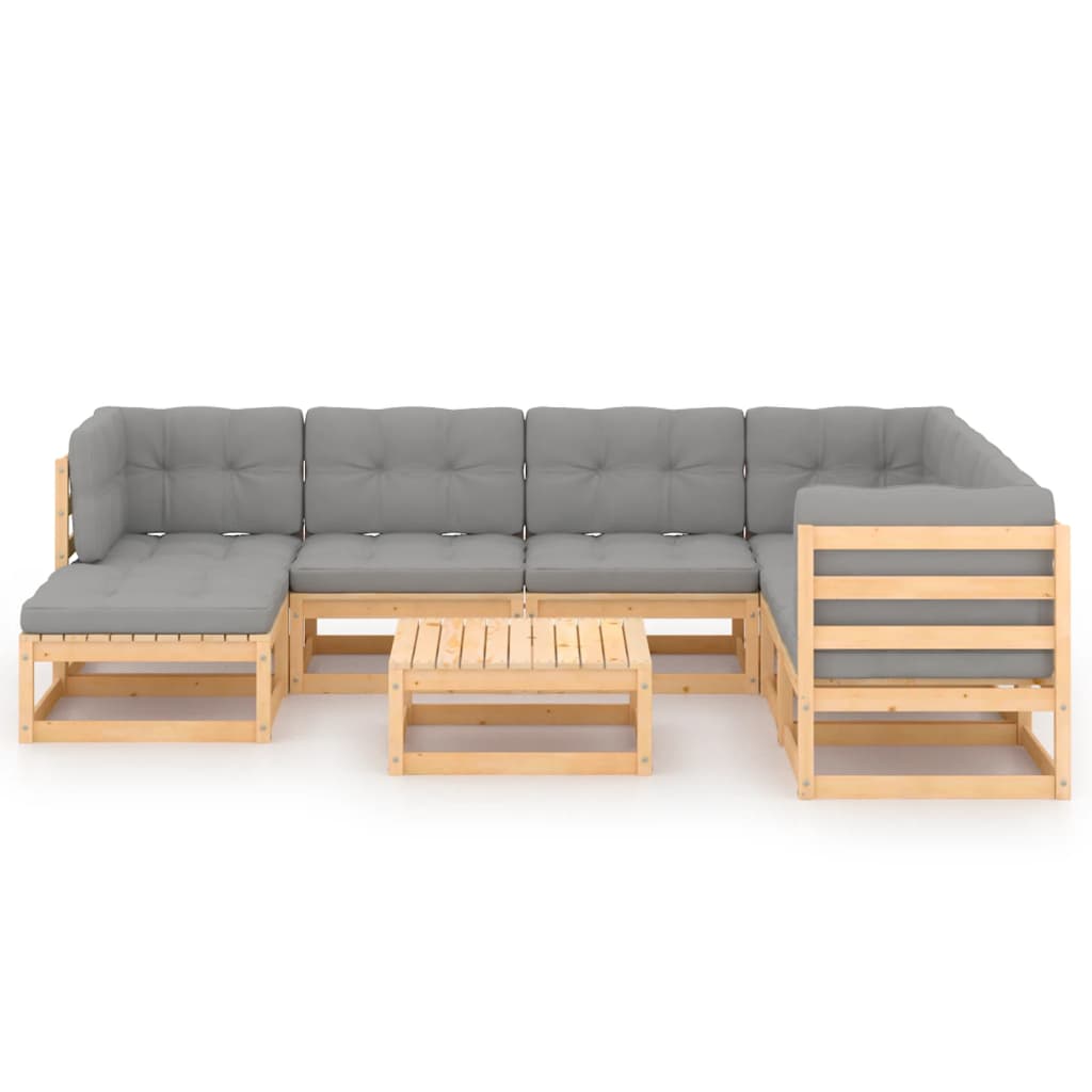 8 pcs conjunto lounge de jardim com almofadões pinho maciço