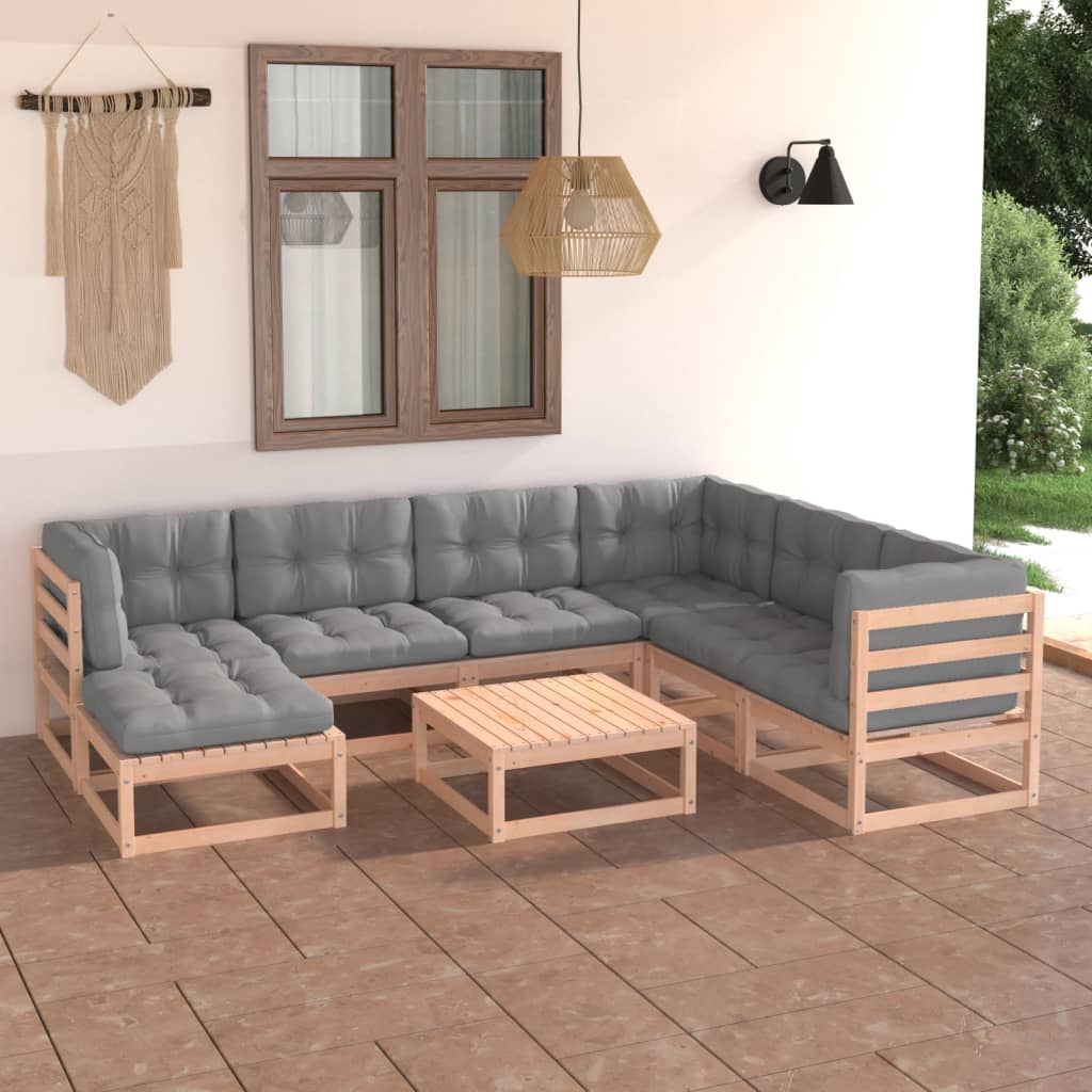 8 pcs conjunto lounge de jardim com almofadões pinho maciço