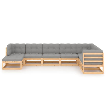 8 pcs conjunto lounge de jardim com almofadões pinho maciço