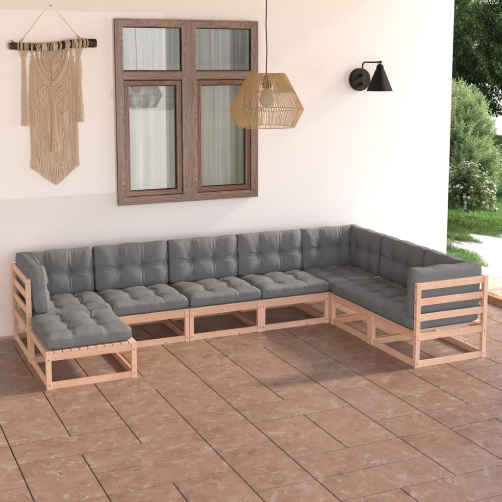 8 pcs conjunto lounge de jardim com almofadões pinho maciço