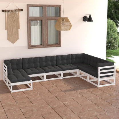 8 pcs conjunto lounge de jardim com almofadões pinho maciço