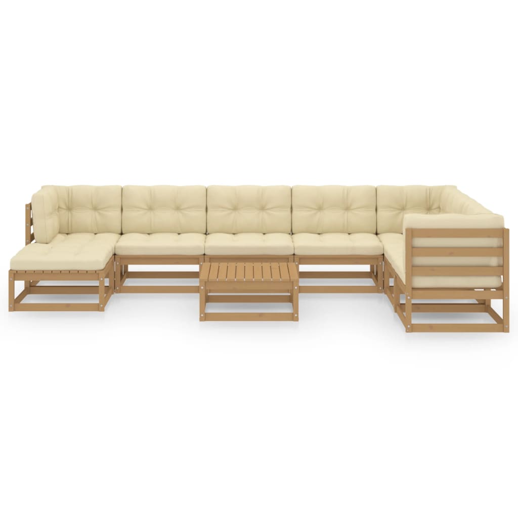 9 pcs conjunto lounge de jardim c/ almofadões pinho maciço