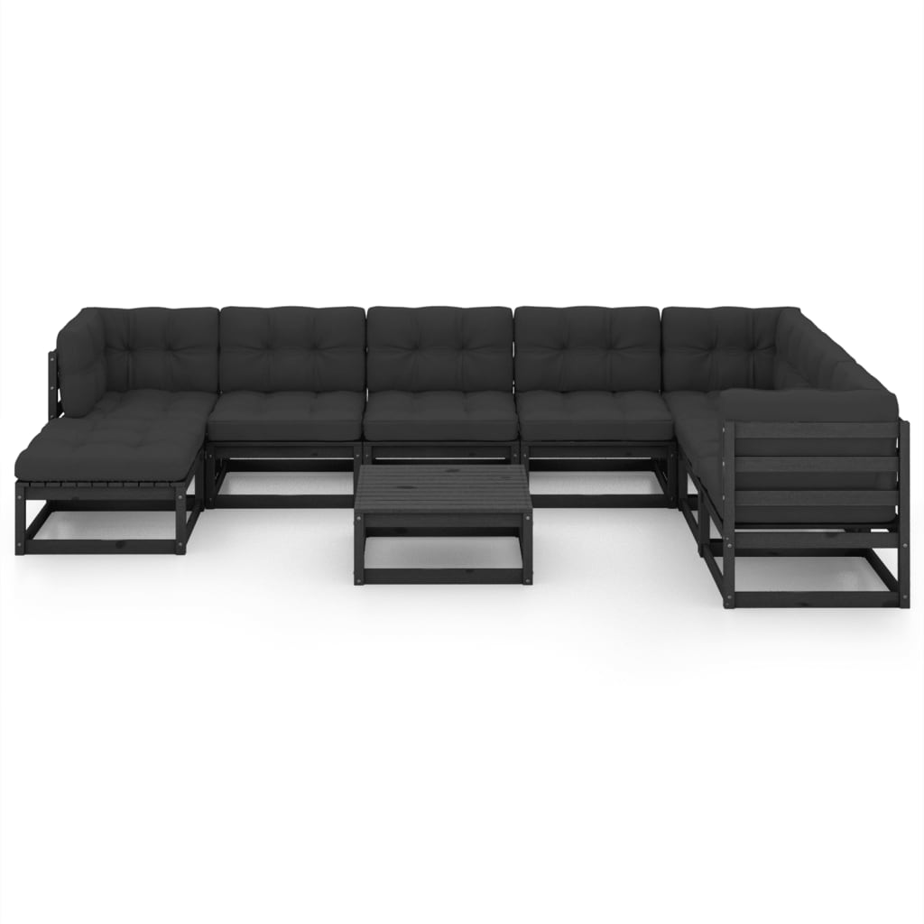 9 pcs conjunto lounge de jardim c/ almofadões pinho maciço