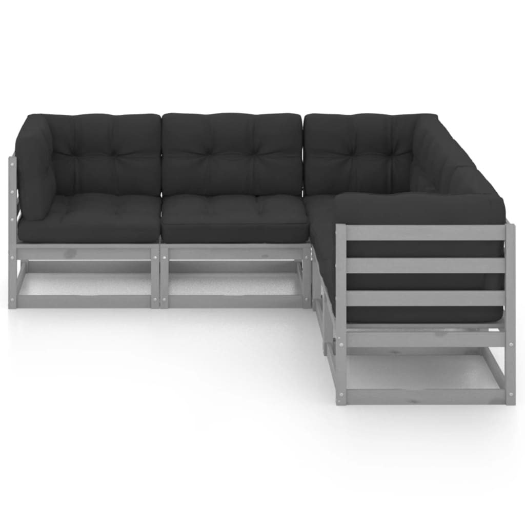 5 pcs conjunto lounge de jardim c/ almofadões pinho maciço