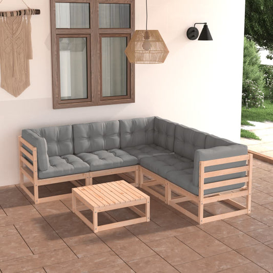 6 pcs conjunto lounge de jardim com almofadões pinho maciço