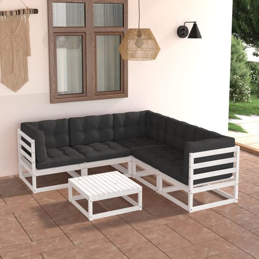 6 pcs conjunto lounge de jardim com almofadões pinho maciço