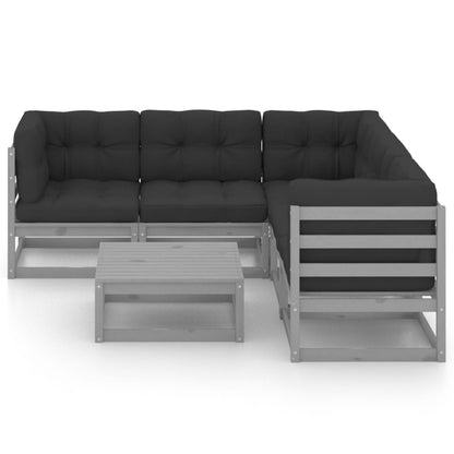 6 pcs conjunto lounge de jardim c/ almofadões pinho maciço