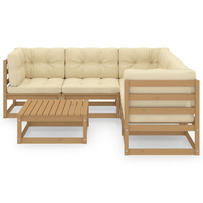 6 pcs conjunto lounge de jardim com almofadões pinho maciço