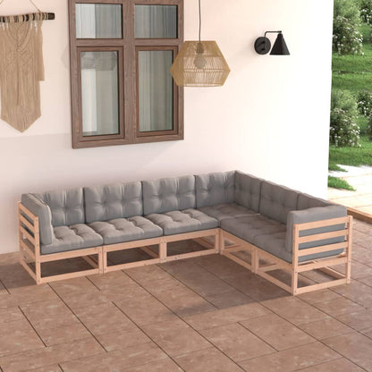 6 pcs conjunto lounge de jardim com almofadões pinho maciço