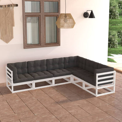 6 pcs conjunto lounge de jardim com almofadões pinho maciço