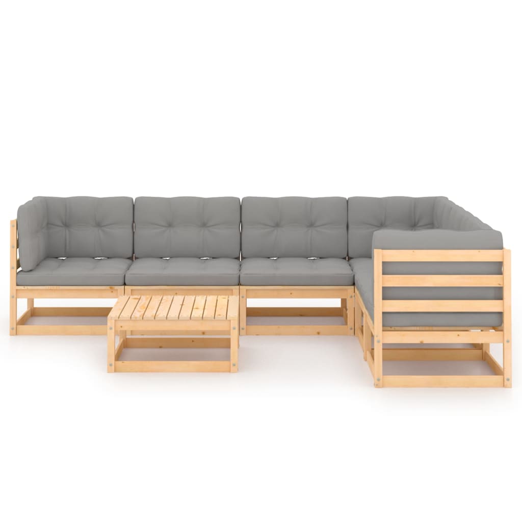 7 pcs conjunto lounge de jardim com almofadões pinho maciço