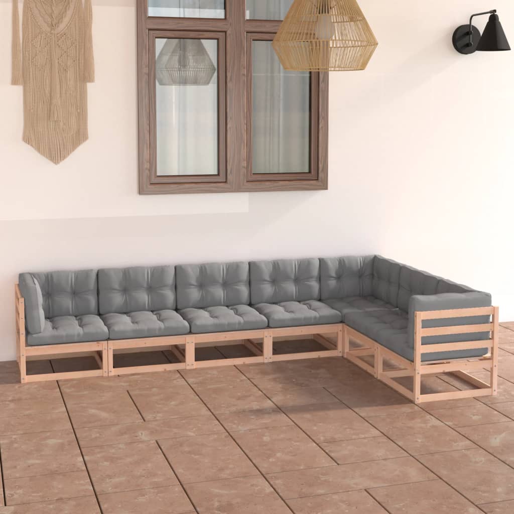 7 pcs conjunto lounge de jardim c/ almofadões pinho maciço