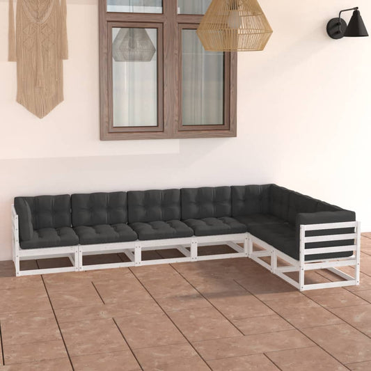 7 pcs conj. lounge de jardim c/ almofadões pinho maciço branco