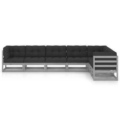 7pcs conjunto lounge de jardim c/ almofadões pinho maciço cinza