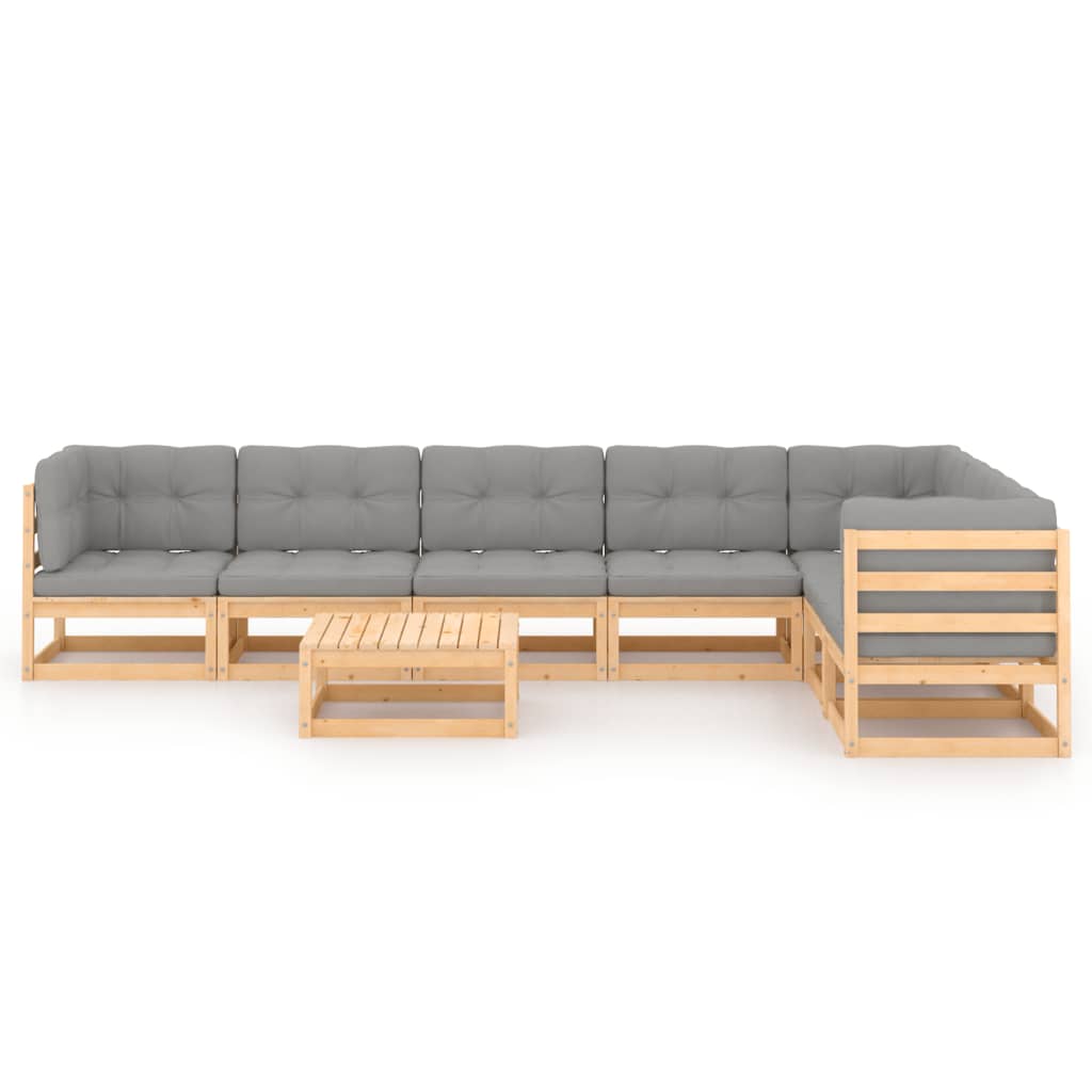 8 pcs conjunto lounge de jardim com almofadões pinho maciço