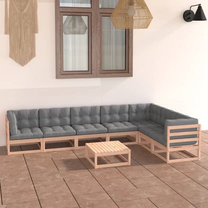 8 pcs conjunto lounge de jardim com almofadões pinho maciço