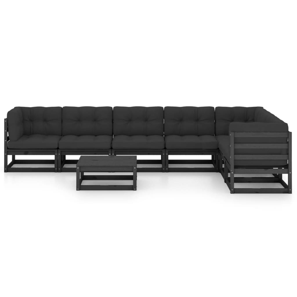 8 pcs conjunto lounge jardim c/ almofadões pinho maciço preto