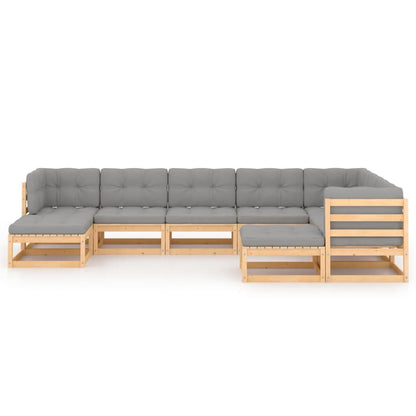 9 pcs conjunto lounge de jardim com almofadões pinho maciço