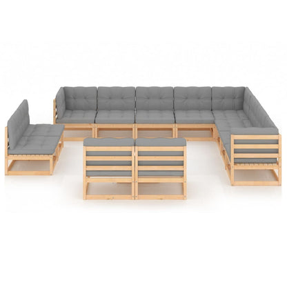 12 pcs conjunto lounge de jardim com almofadões pinho maciço