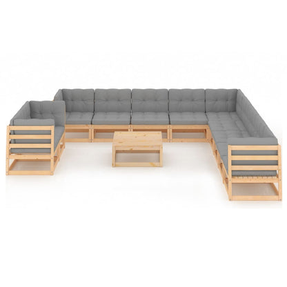 12 pcs conjunto lounge de jardim com almofadões pinho maciço