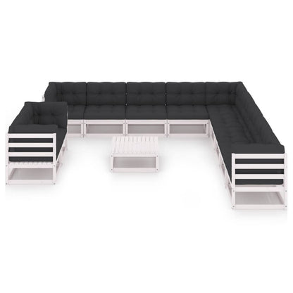 12 pcs conj. lounge de jardim c/ almofadões pinho maciço branco