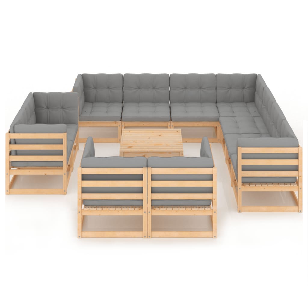 12 pcs conjunto lounge de jardim com almofadões pinho maciço