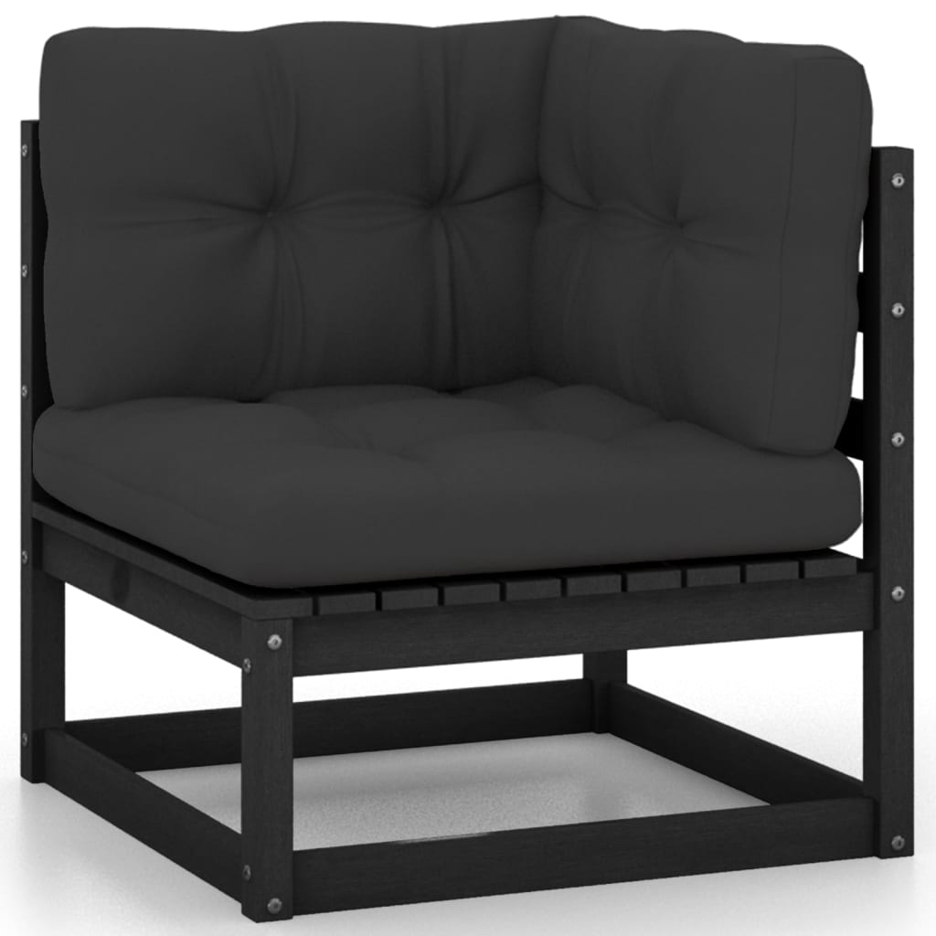 12 pcs conjunto lounge jardim c/ almofadões pinho maciço preto