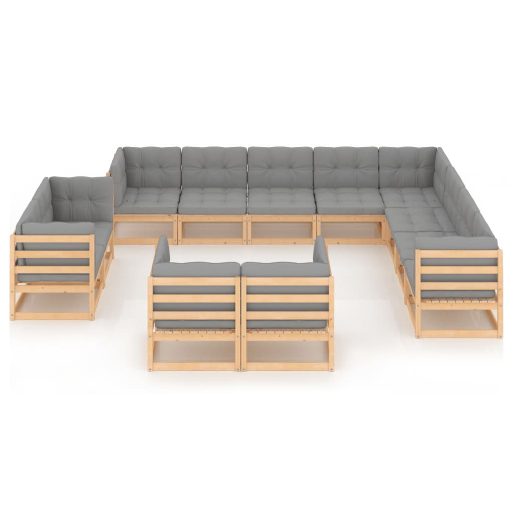 12 pcs conjunto lounge de jardim com almofadões pinho maciço