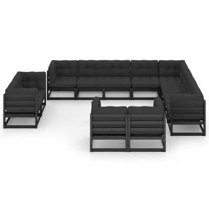 12 pcs conjunto lounge jardim c/ almofadões pinho maciço preto