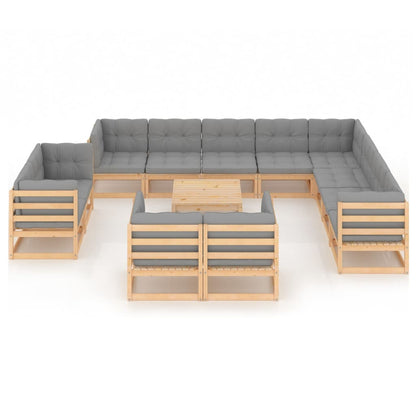 13 pcs conjunto lounge de jardim c/ almofadões pinho maciço