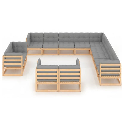 13 pcs conjunto lounge de jardim c/ almofadões pinho maciço