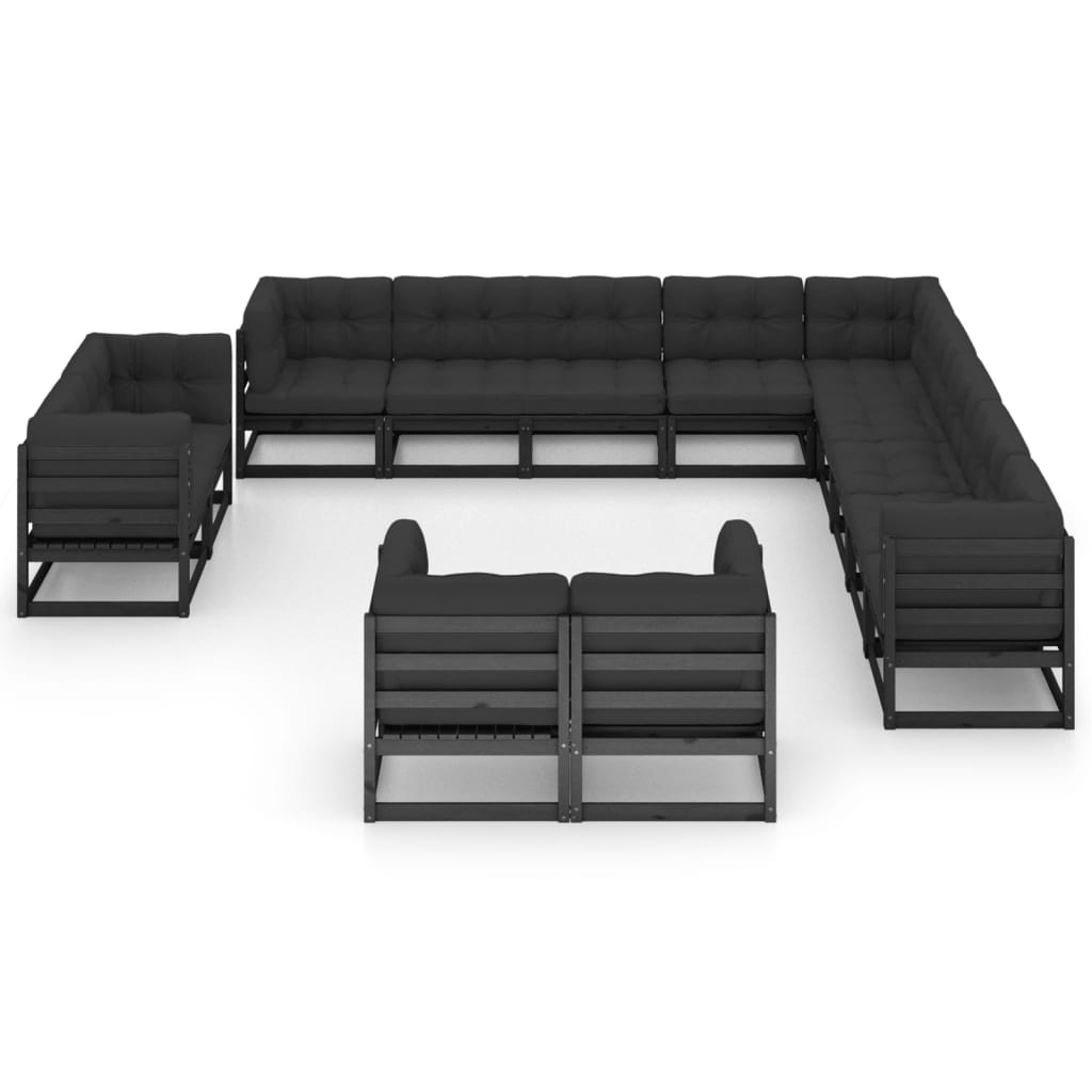 13 pcs conjunto longue jardim c/ almofadões pinho maciço preto