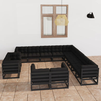 13 pcs conjunto longue jardim c/ almofadões pinho maciço preto